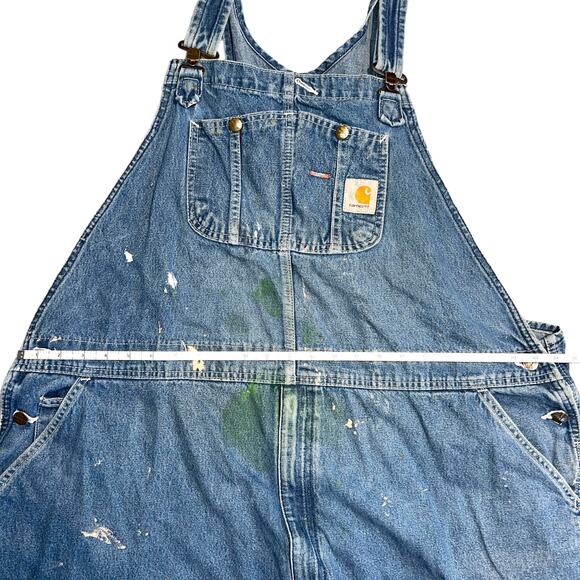 Carhartt Overalls Mens 48x29 Blue Jean Denim Work Farmer Utility Bib DISTRESSED - Picture 3 of 4